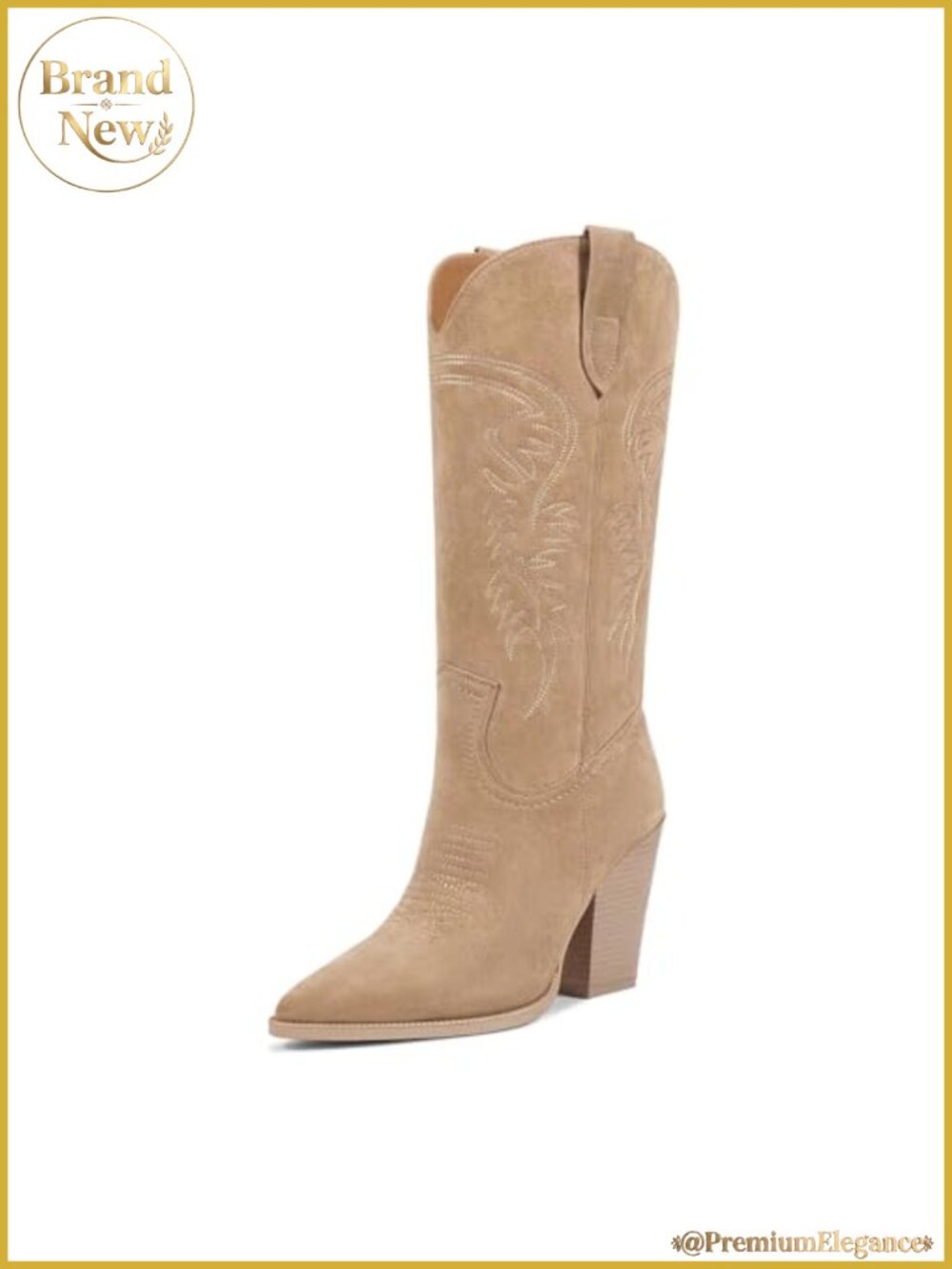 Women's Western Mid-Calf Cowgirl Boots Chunky Heel PU Pointed Toe Embroidery